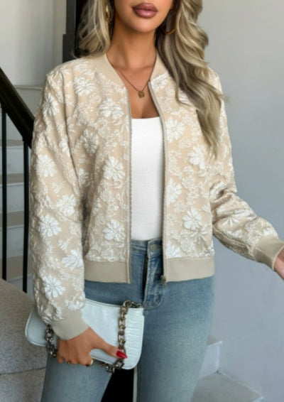 Jacquard Zipper Jacket, Loose And Slimming, Elegant Commuter Casual Jacket