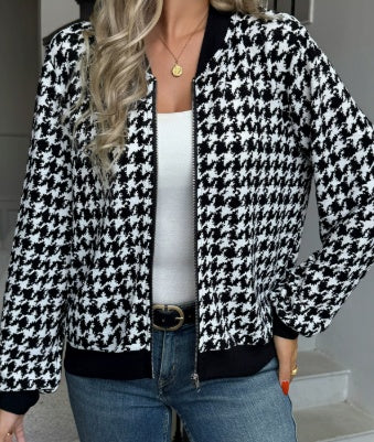 Jacquard Zipper Jacket, Loose And Slimming, Elegant Commuter Casual Jacket