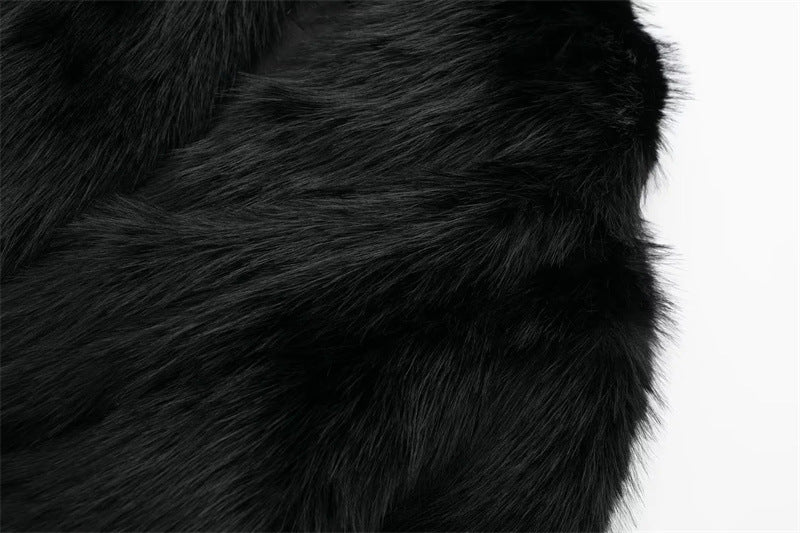 Artificial Fur Effect Polo Collar Jacket Loose Slimming Casual Jacket