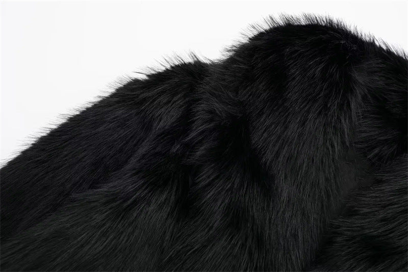 Artificial Fur Effect Polo Collar Jacket Loose Slimming Casual Jacket